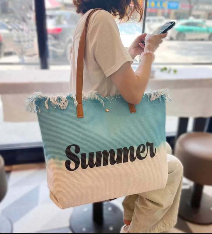 Borsa da Spiaggia con Manici in Pelle Sfumata