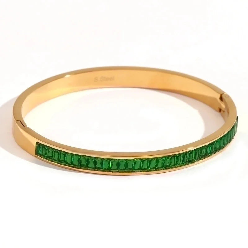Bracciale color oro con strass verde
